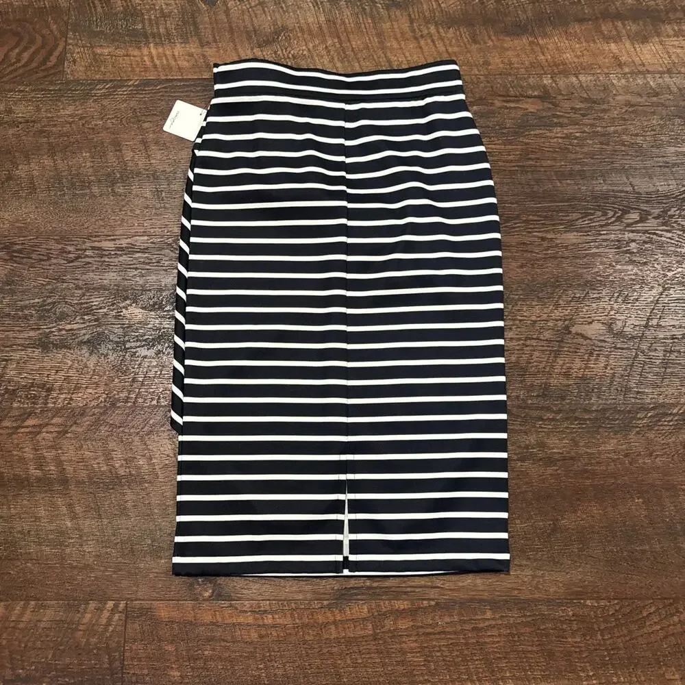 Halogen Pencil Skirt Navy White Stripe Nautical Preppy Stretch Size Small New